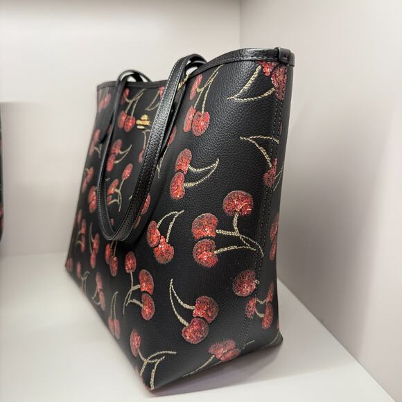 Coach City Tote Bag With Cherry Print CCZ18 Gold/Black Multi NWT - Picture 2 of 6